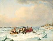 Cornelius Krieghoff The Ice Bridge at Longue-Pointe oil on canvas